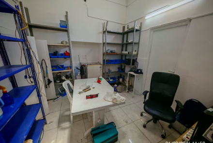 Setting up a pharmaceutical and equipment booth